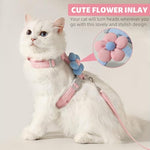 Qpets® Cat Harness with Leash Set for Kitten Quick Release Buckle Escape-Proof Cute Flower Small Pet Belt Outdoor Walking Travel M Chest 27-43cm Neck 23-33cm 2PCS