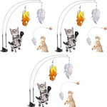 Qpets® Cat Feather Toy Feathered Teasing Wand Dual-Wire Flexible Suction Cup Colored Floor 3 PCS