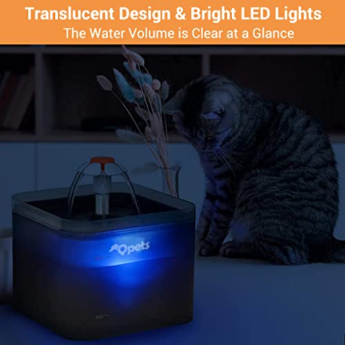 Qpets® Neverland Cat Water Fountain with LED Light 67oz 2.0L Ultra Quiet Drinking Fountain with Filter Automatic Pet for Cats and Small Dogs Grey 2 PCS