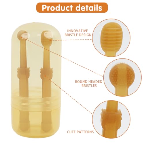 Qpets® Dog Toothbrush with Tongue Scraper for Dogs, Puppies, Cats, and Small Pets, Soft Silicone Pet Toothbrush for Easy Teeth Cleaning, Massaging, Soothing Gums, Fresh Breath with Storage Box (4Pack)