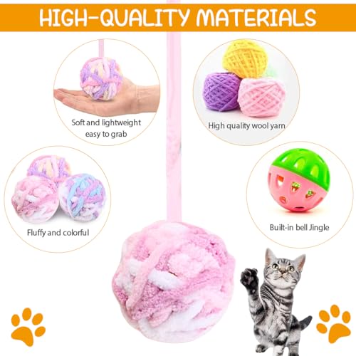 Qpets® Plush Cat Ball Toys Rattling Teasing with Built in Bell Colorful Woolen Sound Toy 9PCS
