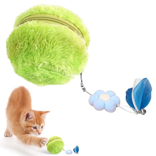 Qpets® Dog Ball Toy with Zip-up Plush Cover Electric Interactive Ball Toy for Dogs Cats Chasing Feathered Ball Toy with Flower Charm 3.94cm Diameter Dog Ball Toy Battery Operated (No Battery Inside)