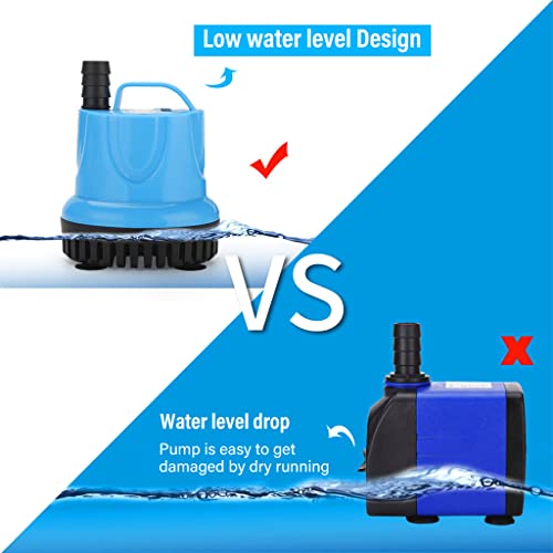 Qpets® 1800LH Submersible Water Fountain Pump Mini 25W Aquarium Air for Pond Power Large Circulation with Suction Cup Bottom Fish Garden 3 PCS