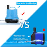 Qpets® 1800LH Submersible Water Fountain Pump Mini 25W Aquarium Air for Pond Power Large Circulation with Suction Cup Bottom Fish Garden 3 PCS