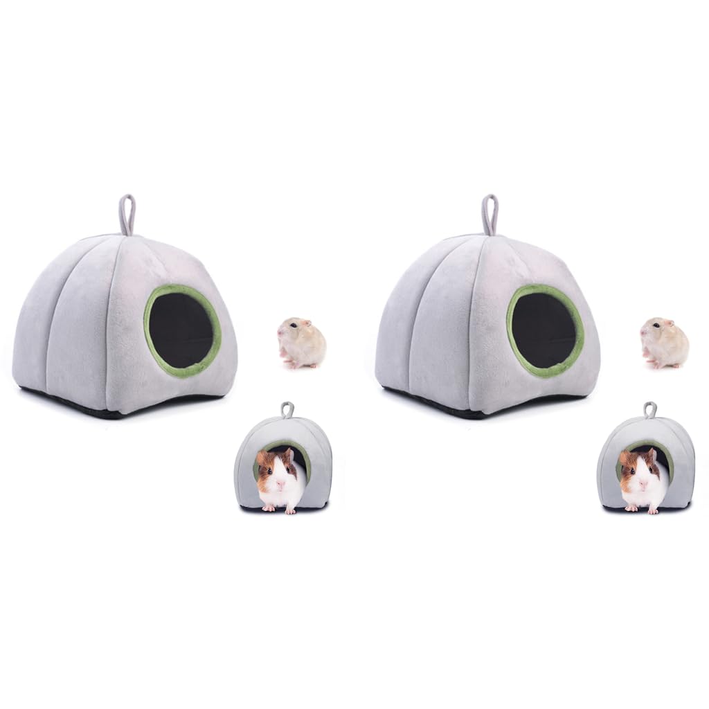 Qpets Hamster Cage Plush Bed 2PCS for Small Pets featuring Soft Washable Hideout Grey