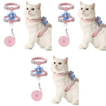 Qpets® Cat Harness with Leash, 3Pack Set for Small Cats with Quick Release Buckle, Escape-Proof Cute Flower Belt for Outdoor Walking Travel Chest 25-41cm Neck 20-30cm