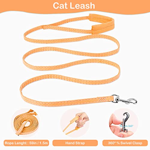 Qpets® Cat Harness & Leash Combo, Adjustable Breathable Vest with Safety Reflective Strip, 1.5m Leash, for Small Cat & Dog, Outdoor Walk, Travel, Training, Orange & Blue, M Size