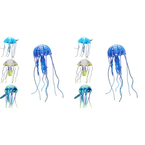 Qpets® 6PCS Fluorescence Jellyfish Ornament Decoration for Aquarium Fish Tank Artificial Silicone Decor Floating Accessories