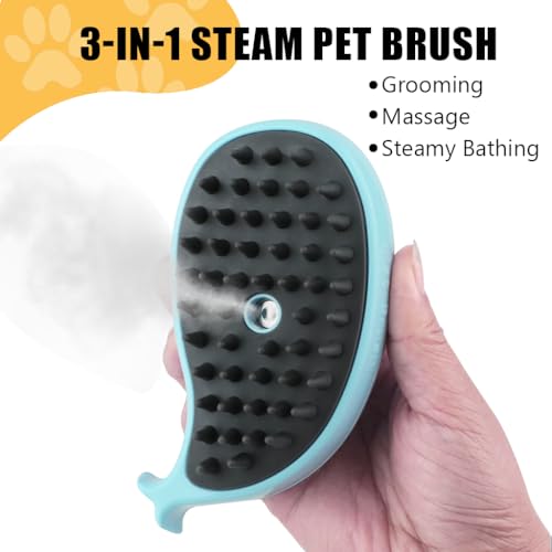 Qpets® Cat Comb, Dog Hair Brush With Steam Massage & Shampoo Infuser, USB Rechargeable Grooming Tool, Soft Bristles, Tangle Remover, Ergonomic Mango Shape, Ideal For Cats & Dogs (2 Pack)