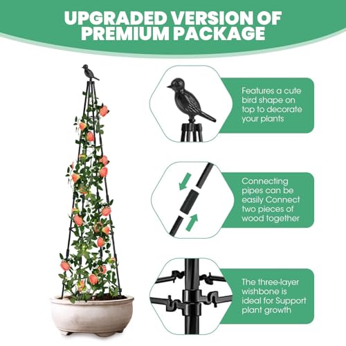 Qpets® 120CM Trellis for Climbing Plants - Plastic Climber Support for Plants - Adjustable Triangle Creeper Plant Support Plant Climbers Sticks Clematis,Roses,Ivy