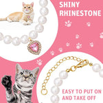 Qpets® Jewelry Cat Collar Pet Necklace with Pink Rhinestone Heart Charm Pearl Adjustable Valentine's Day Gift Puppy Photography Prop M 30-35CM 2PCS