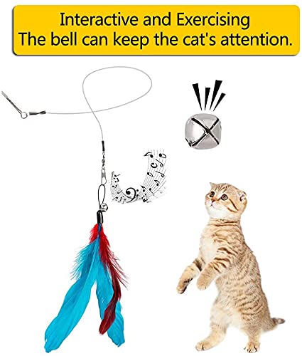 Qpets Cat Interactive Toys Set for Indoor Play with 10 Feather Attachments | Retractable Teaser Wand and Bells for Kittens