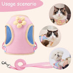 Qpets® Cat Vest Harness with 1.5m Leash Cute Flower Belt Breathable Mesh Quick Release Buckle 360 Swivel Hook Design for Outdoor Walking Travel M Bust 35-40cm 2PCS