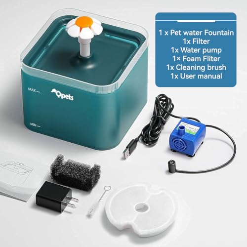 Qpets® 2.2L Cat Water Fountain Auto Pet for Cats with LED Light Cute Floral Ultra Quiet Dog Dispenser Filter Green 2 PCS