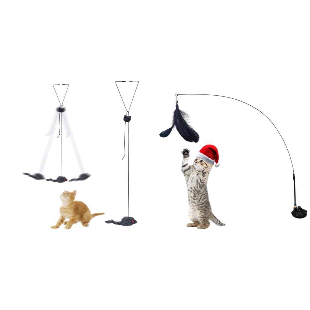 Qpets Cat Teaser Combo for Indoor Cats with 1.8m Adjustable Elastic Rope and Feather Toy