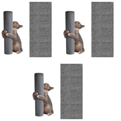 Qpets® Cat Scratch Pad for Cats Cut-to-Fit Scratcher Mat Self Adhesive Pets Cardboard Wall Floor Furniture Protection Grey 30x100CM 3PCS