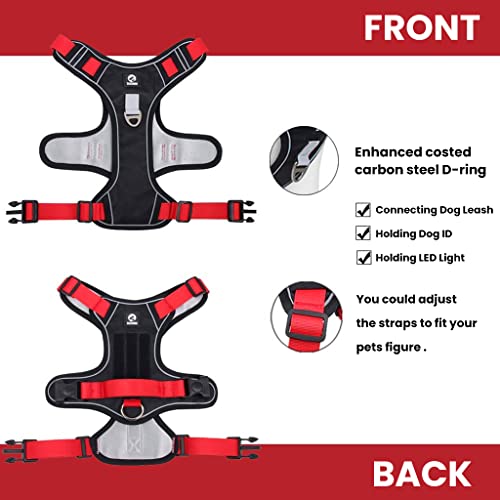 Qpets® Dog Harness No-Pull Pet with Safety Reflective Strip for Dogs Large Size Control Handle Belt Outdoor Oxford Cloth Vest Red XL Suitable for 22.5-45kg 3PCS