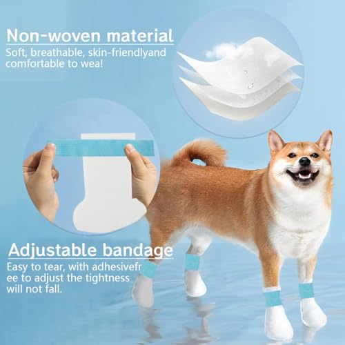 Qpets® 60PCS Pet Walking Shoes Water Resistant Lining Design Eco Non-Woven Dog Boots Easy-tie Bandage Palm Sleeve Cover for Outdoor Medium Large Dogs Size L