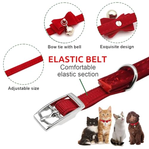 Qpets® Cat Collar Adjustable Belt Strong Breakaway Buckle with Bell Velvet Neck Strap Soft Plush Gift Total Length 36CM 14.17in 2 PCS