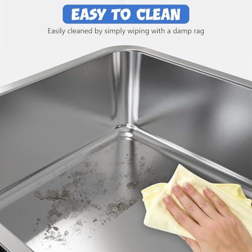 Qpets® Cat Litter Combo – Double Layer Waterproof Litter Mat (40x60cm) & Open Top Stainless Steel Litter Box with Scoop, 4 Non-Slip Mats, Odor Control, Easy Clean for Cats under 10kg (Grey)
