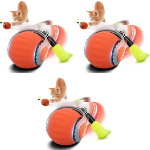 Qpets® Electric Cat Ball Toy Cat Teaser with 2 Speed Fun Speedy Chasing Teasing Tail Bell Charm Self Entertainment USB Rechargeable 3 PCS