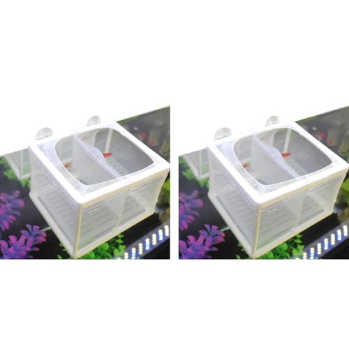 Qpets® Fish Breeding Box Isolation for Betta with Suction Cups Divider Small Aquarium Tank Nylon Mesh DIY Assembling Fry Hatchery Net Breeder 16x14x15CM 2 PCS