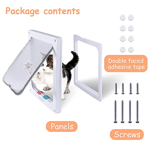 Qpets® Cat Door 4 Way Locking Pet Door for Small Dog Indoor House Flap Flexible in Out Lockable One Way Two Size L 2 PCS
