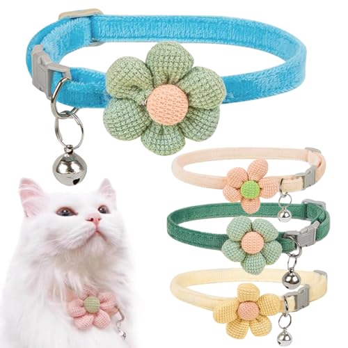 4Pcs Cat Collar Pet Collar Cute Flower Cat Collar with Bell, Lovely Cat Collar Quick Release Adjustable Cat Collar Soft Plush Collar Cat Gift Cat Collar