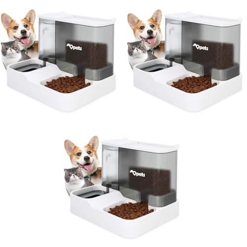 Qpets® Polypropylene 2 in 1 Automatic Food Feeder and Water Dispenser 3L Cat Food 1L Auto Dog for Pets Puppy Kittens 23 X 25 X 23 Cm 3 PCS