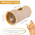 Qpets® Cat Hiding Cave Plush Play Tunnel with Top Open & Fluffy Ball Teaser Toy, 25cm Dia, 70cm Long, Collapsible Pet Play House, Reusable & Washable
