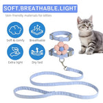 Qpets® Cat Harness with Leash Set for Small Cats Quick Release Buckle Escape-Proof Cute Flower Pet Belt Outdoor Walking Travel M Chest 27-43cm Neck 23-33cm 2PCS
