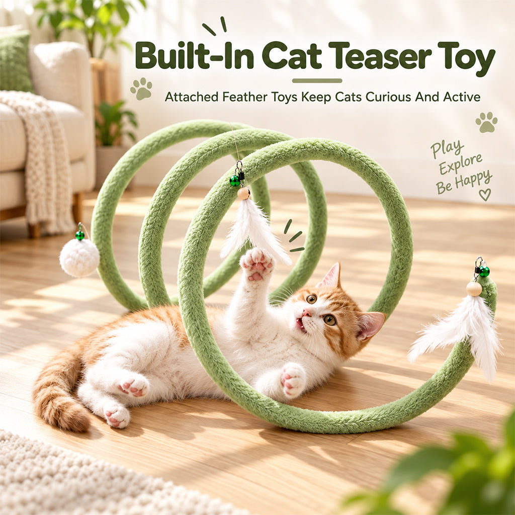 Qpets Bendable Wavy Cat Play Frame with Plush Cover, Hanging Ball and Bell for Indoor Play