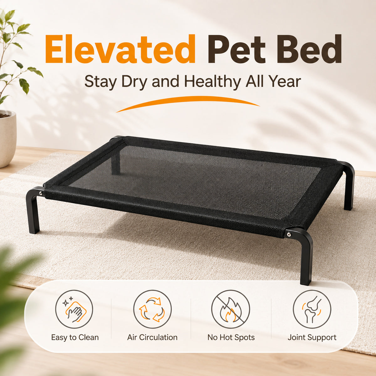 Qpets Elevated Dog Bed for Large Dogs and Cats, Breathable Mesh