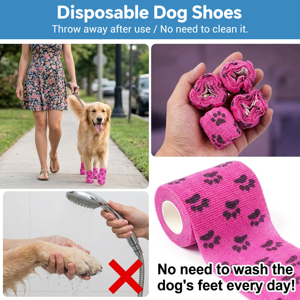 Qpets Paw Print Self-Adhesive Non-Woven Elastic Recovery Bandage Wrap for Cats and Dogs