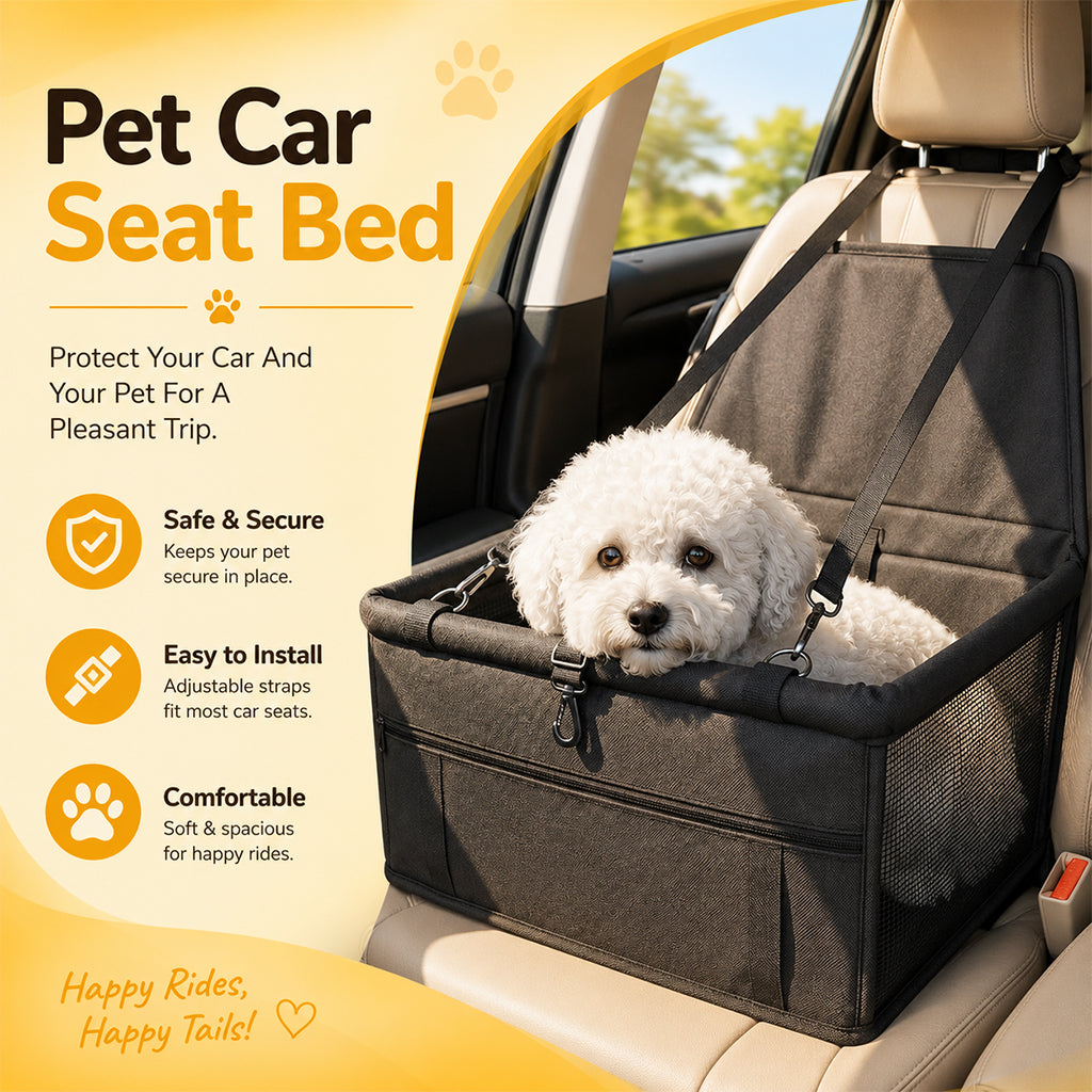 Qpets Foldable Dog Car Booster Seat with Mesh Sides, Safety Leash and Washable Oxford Fabric
