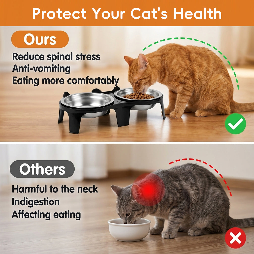 Qpets 2-Pack Stainless Steel and PP Pet Bowls with Weighted Anti-Tip Bases for Cats and Dogs