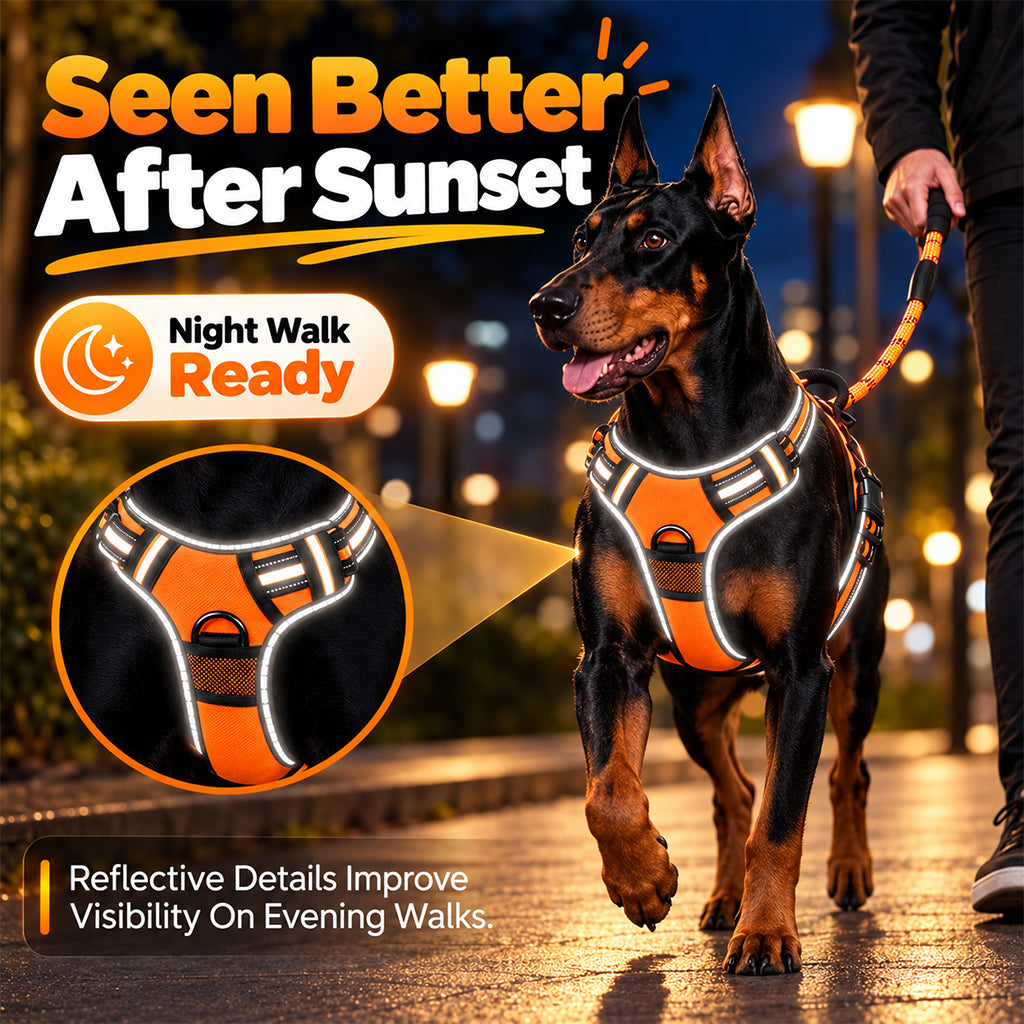 Qpets Size L Dog Harness with Adjustable Chest Fit, Reflective Strips and 1.5 m Leash