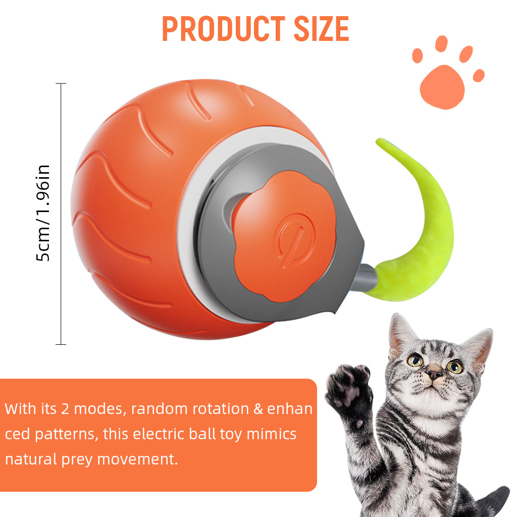 Qpets® Smart Cat Toy Ball, Electric Self Roller Ball Cat Toywith Rat Tail, Fun Cat Speedy Ball Toy with 2 Modes Cordless Chasing Ball Toy Food Grade Silicone Cat Toy Teasing Ball - USB Rechargeable