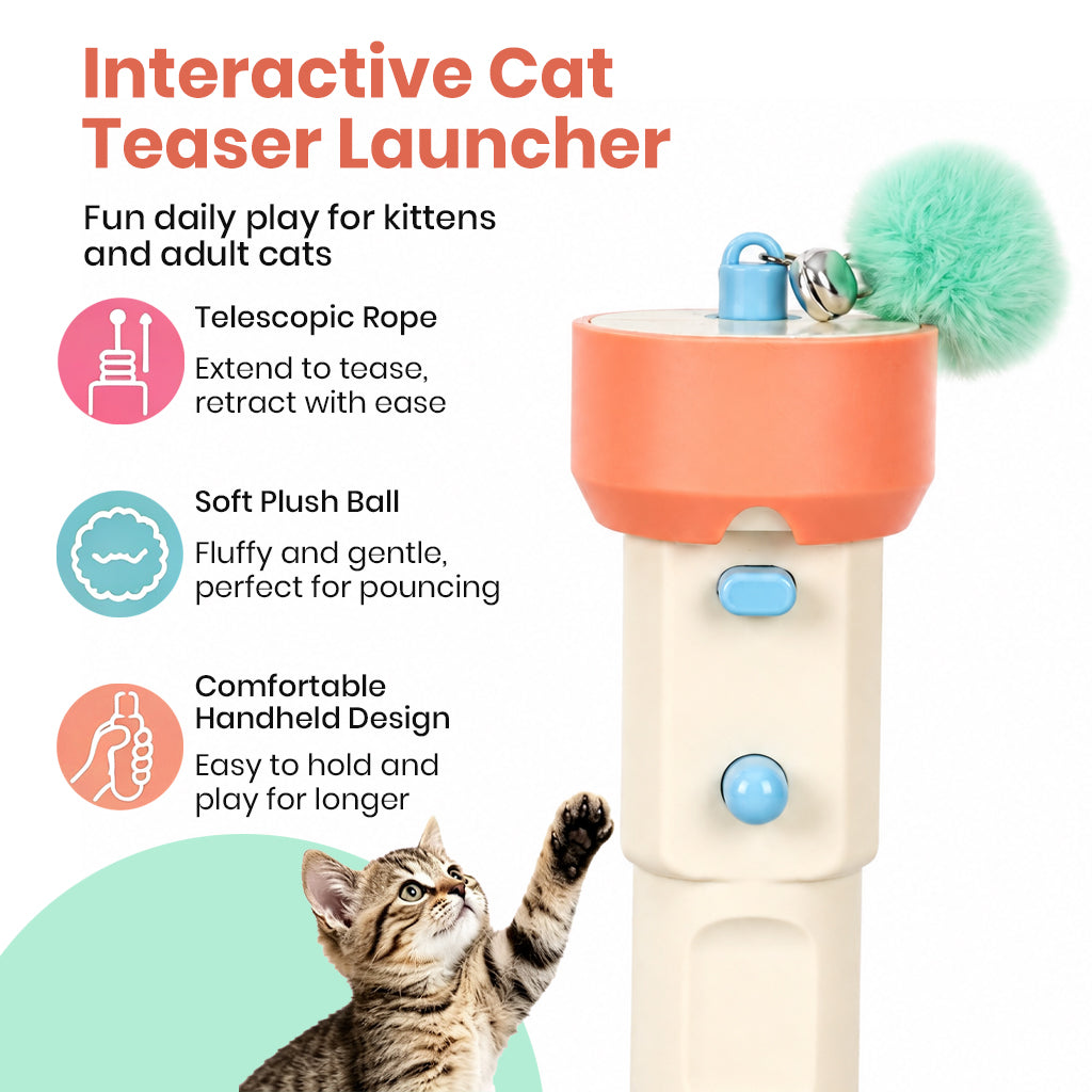 Qpets Automatic Cat Teaser Launcher with 2.2m Retractable String and Replaceable Teasers