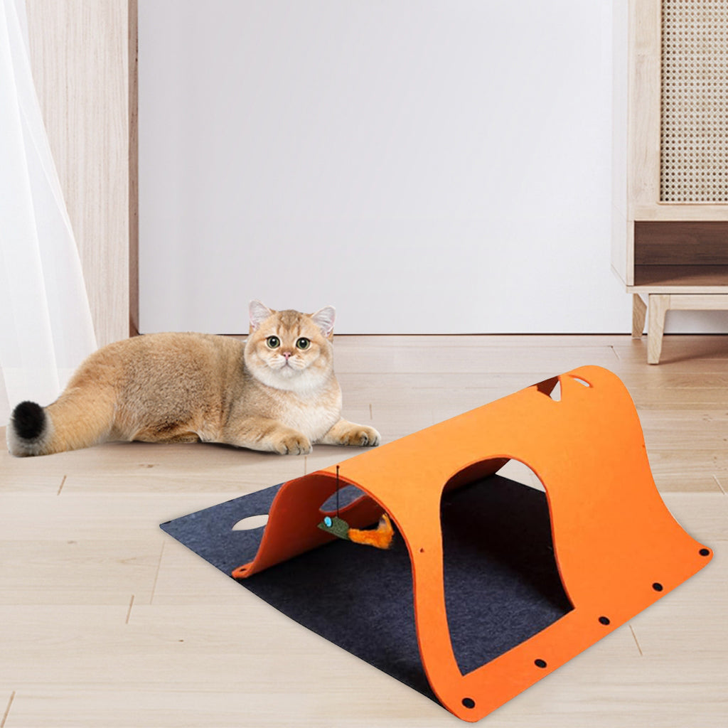 Qpets® Felt Cat Tunnel Cat Toy Set of 2 Pieces Freely Assemble Felt Transformable Cat Tunnel Cut Out Felt Hide Cave, 52x70cm Per One