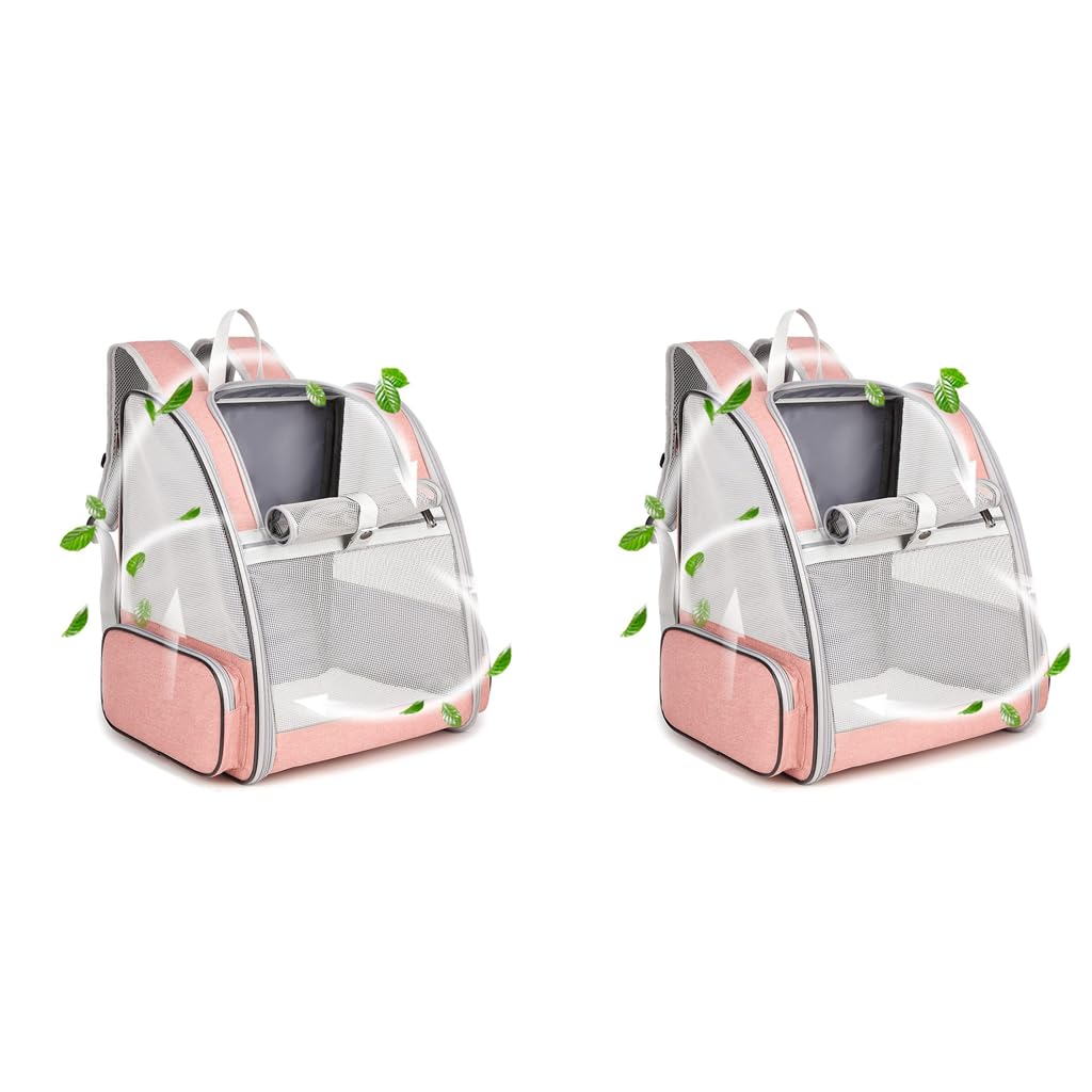Qpets Cat Bag Carrier Backpack for Pet Travel featuring Breathable Design Pink 15.2×11.4×16.5 in