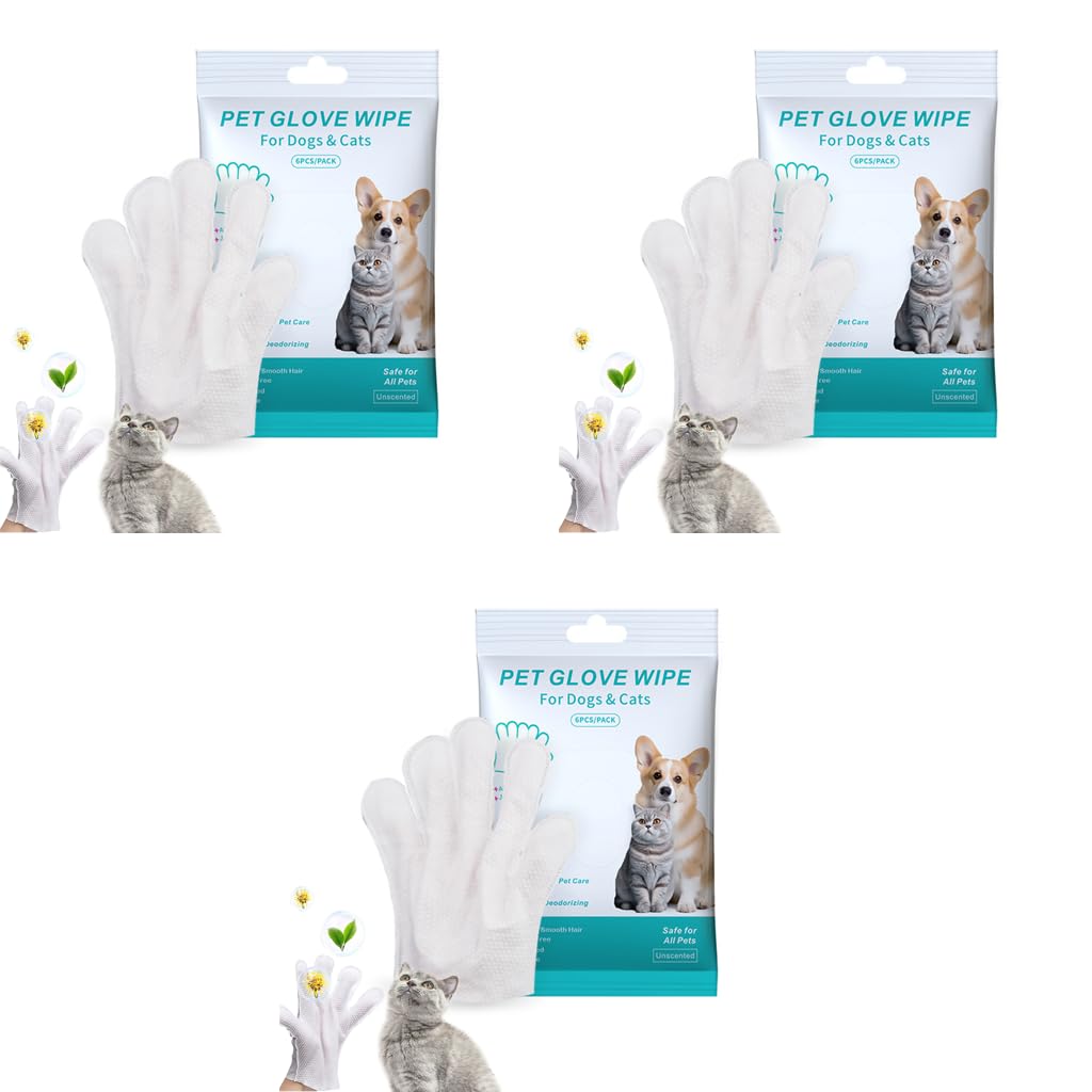 Qpets Pet Wipes Gloves for Easy Cat and Dog Grooming 18 pcs | Mimics Natural Petting Action