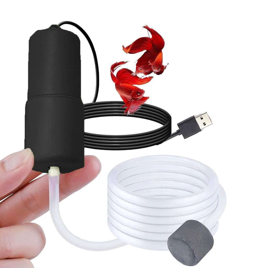Qpets® Single USB Air Pump for Aquarium Quiet Mini Oxygen Pump Portable USB Powered Aerator for Nano Fish Tanks Shrimp Tanks and Outdoor Transport