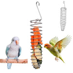 Qpets Parrot Spiral Millet Holder for Cage Feeding 9.5 x 1.8 in with Top Hook | Bird Enrichment Toy