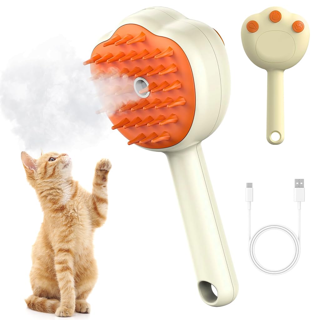 Qpets Cat Grooming Brush for Dry and Wet Use with Built In Mist Sprayer and Soft Silicone Bristles | USB Rechargeable Electric Comb for Cats and Dogs
