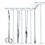 Qpets Aquarium Aquascaping Tools Kit for Plant Trimming with Anti Slip Tweezers | 5 in 1 Stainless Steel Set