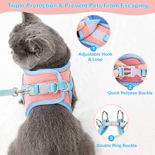 Qpets® Cat Harness & Leash Combo, Adjustable Breathable Vest with Safety Reflective Strip, 1.5m Leash, for Small Cat & Dog, Outdoor Walk, Travel, Training, Orange & Blue, M Size