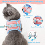 Qpets® Cat Harness & Leash Combo, Adjustable Breathable Vest with Safety Reflective Strip, 1.5m Leash, for Small Cat & Dog, Outdoor Walk, Travel, Training, Orange & Blue, M Size