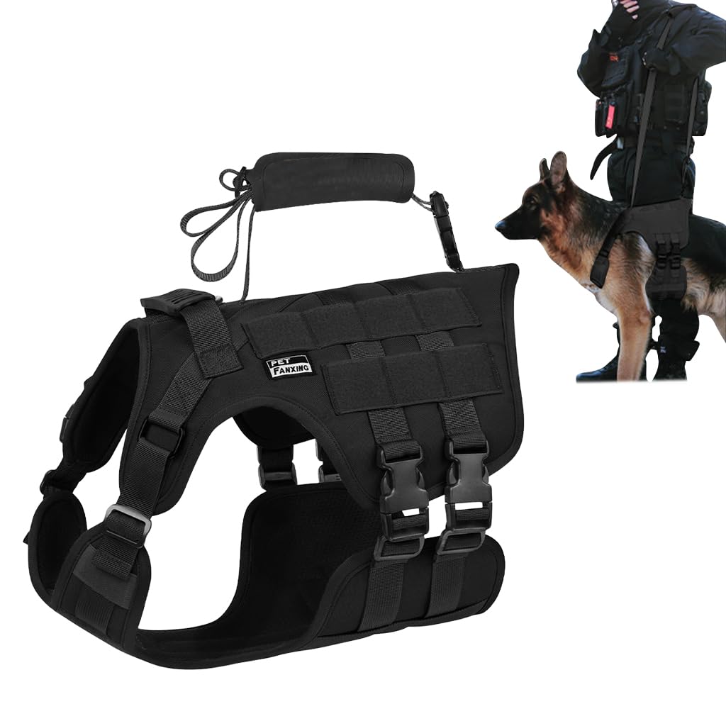 Qpets Tactical Dog Harness for Outdoor Adventures with Quick Release Buckles & Lifting Handle | Oxford Cloth Vest for Medium Large Dogs 30–45kg
