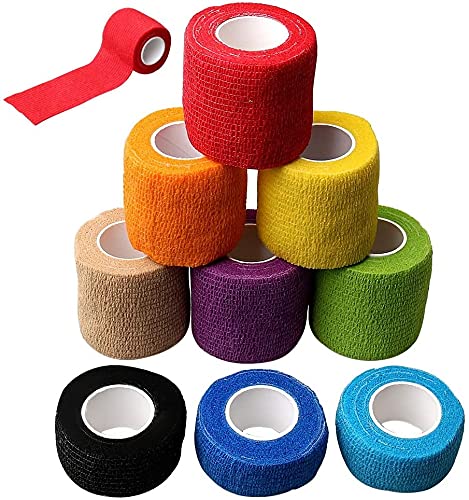 Qpets Self Adhesive Crepe Bandage Set for Finger and Tattoo Protection with Elastic Wrap | 9 Pcs Non Woven Fabric Rolls 2.5 cm x 4.5 m and 5 cm x 4.5 m